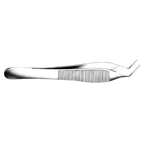 Adson Forceps, 4-3/4", Angled, Serrated, 1 mm tip - Premium Quality