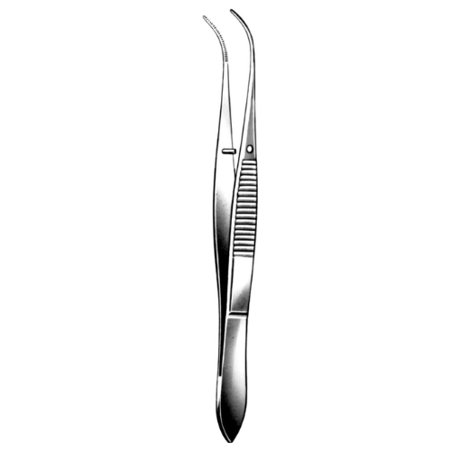 Eye Dressing Forceps, Half Curved, Delicate Pattern, 1.0mm Wide Serrated Tps, 4" (10.2cm)