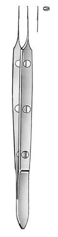 BISHOP-HARMON forceps with suture platform, 1x2 teeth delicate 0.6mm tip, extra 5" long