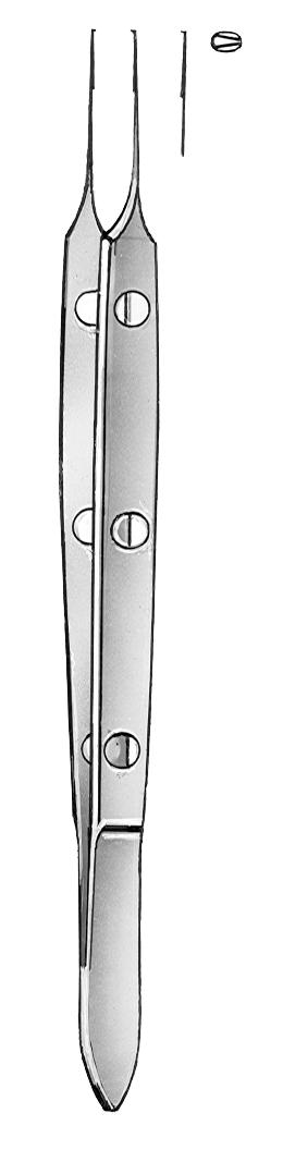 BISHOP-HARMON forceps with suture platform, 1x2 teeth delicate 0.6mm tip, extra 5" long
