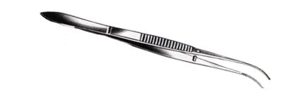 Eye Dressing Forceps, Half Curved, Delicate Pattern, 0.6mm Wide Serrated Tips, 4" (10.2cm)
