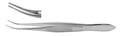Half Curved Eye Dressing Forceps, 0.55mm Wide Serrated Tips, 4" (10.2 cm)