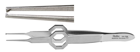 Miltex Foerster Iris Tissue Forceps, 3-3/4" (9.5 cm), octagonal grip, straight, 1 X 2 teeth, 0.5 mm wide