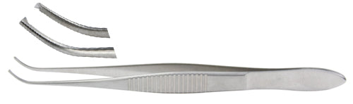 Miltex Iris Tissue Forceps, 4" (10.2 cm), 1 X 2 teeth, half curved, extra delicate pattern, 0.5 mm wide tips