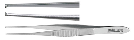 Miltex Iris Tissue Forceps, 4" (10.2 cm), 1 X 2 teeth, straight, extra delicate pattern, 0.5 mm wide tips