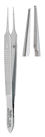 Miltex BONN Micro Suturing Forceps, 3-3/4" (9.5cm), Straight, 0.12mm Tip, 1x2 Teeth, with Tying Platform