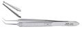 Miltex MCPHERSON Micro Corneal Suturing Forceps, 3-1/2" (8.9cm), Angled, 0.12mm Tip, 1x2 Teeth, with Tying Platform