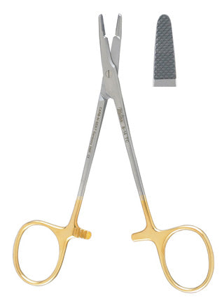 Miltex OLSEN-HEGAR Needle Holder with Suture Scissors, 4-3/4" (12.1 cm), extra delicate, serrated jaws, 4000 teeth P. Sq. inch