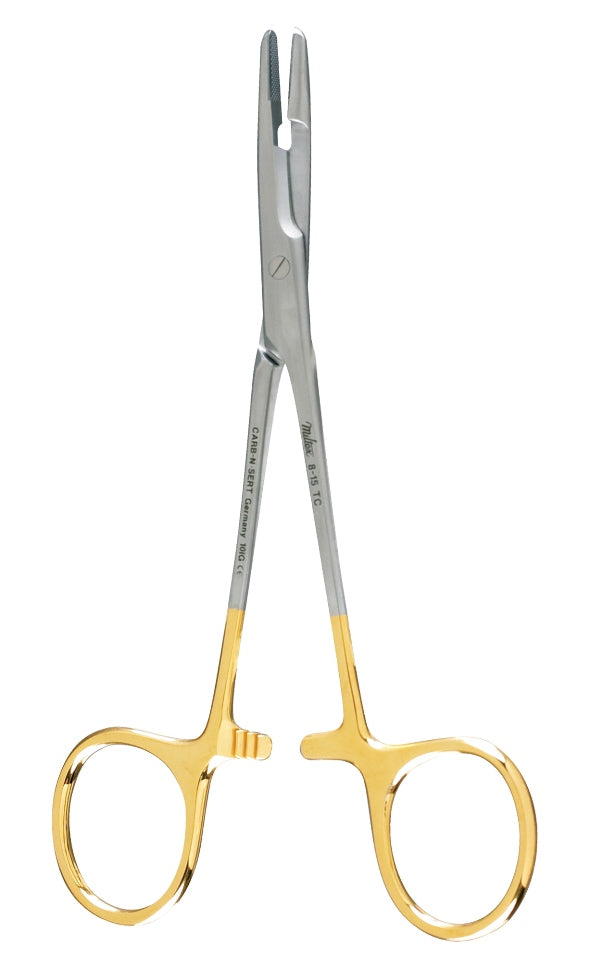 Miltex OLSEN-HEGAR Needle Holder with Suture Scissors, 5-1/2" (14 cm), serrated jaws, 2600 teeth P. Sq. inch