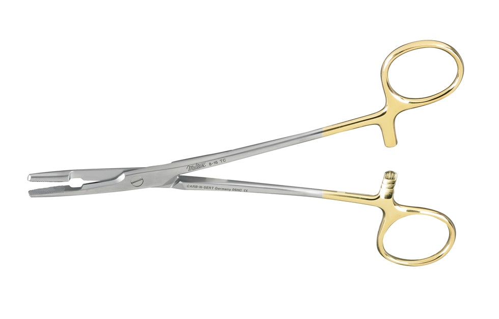 Miltex OLSEN-HEGAR Needle Holder with Suture Scissors, 6-1/2" (16.5 cm), serrated jaws, 2600 teeth P. Sq. inch