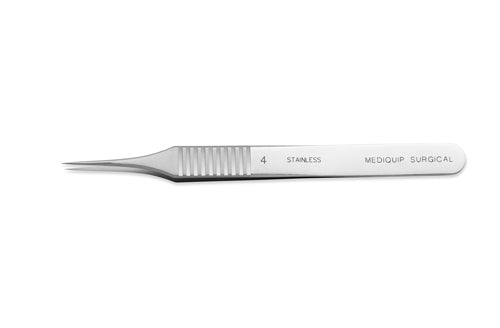 SWISS Jeweler Forceps, Style 5 Straight, Serrated Handle, 4-3/8" (11.2cm)